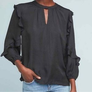 Anthropologie Dolan Black Ruffle Sleeve Blouse